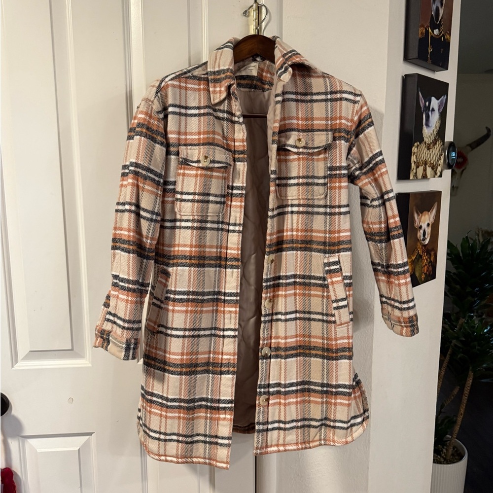 Plaid Women's shacket - Cream and Brown